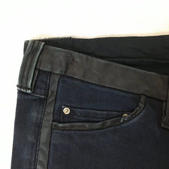 Isabel Marant Skinny Jeans Blue Black Leather Trim Size 0 - Picture 7 of 10